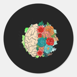 Mental Health S Brain Flowers Aware Psychologist  Classic Round Sticker