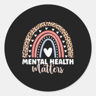 Mental Health S Leopard Print Boho Rainbow Awarene Classic Round Sticker
