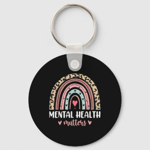 Mental Health S Leopard Print Boho Rainbow Awarene Key Ring