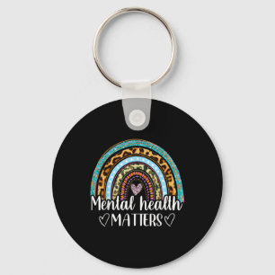 Mental Health S Leopard Print Boho Rainbow Awarene Key Ring
