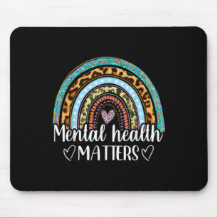 Mental Health S Leopard Print Boho Rainbow Awarene Mouse Pad
