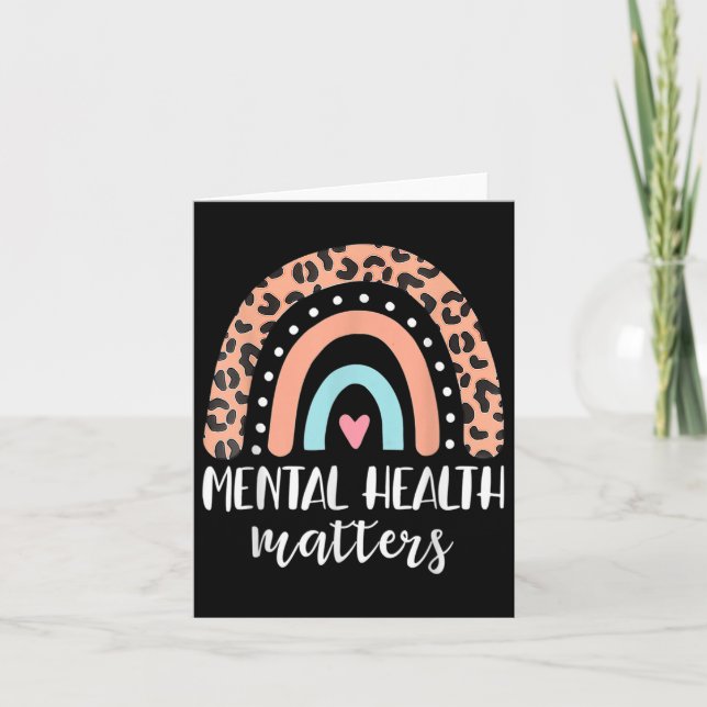 Mental Health S Shirt Leopard Boho Rainbow Awarene Card (Front)
