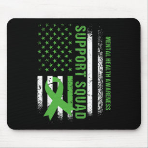 Mental Health Squad Awareness Us Flag Green Ribbon Mouse Pad