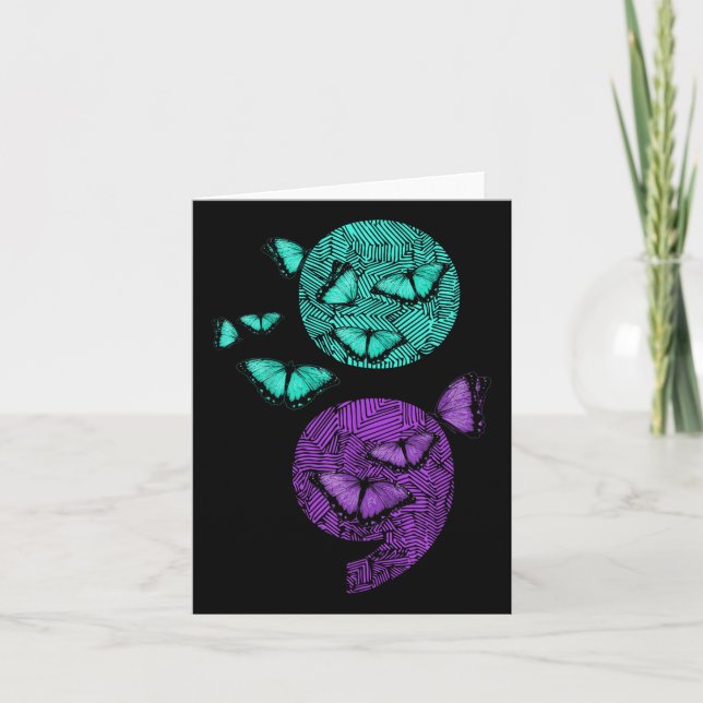 Mental Health Suicide Awareness Semicolon Butterfl Card (Front)