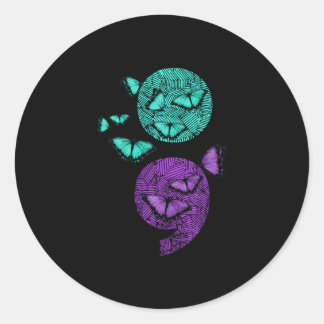 Mental Health Suicide Awareness Semicolon Butterfl Classic Round Sticker