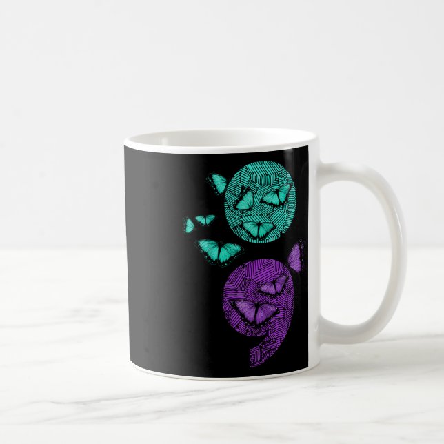Mental Health Suicide Awareness Semicolon Butterfl Coffee Mug (Right)