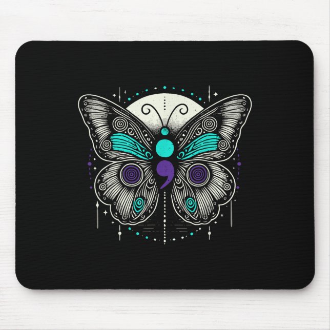 Mental Health Suicide Awareness Semicolon Butterfl Mouse Pad (Front)