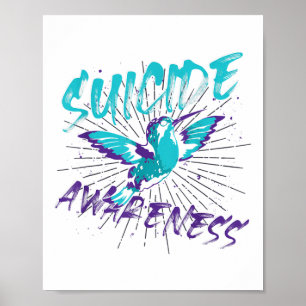 Mental Health Teal Purple Hummingbird Suicide Prev Poster
