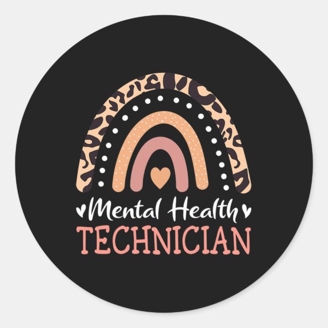 Mental Health Technician Leopard Rainbow  Classic Round Sticker (Front)