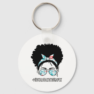 Mental Health Therapist Black Afro Messy Bun Afric Key Ring