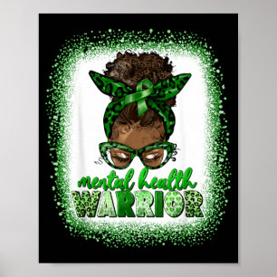 Mental Health Warrior Afro Leopard Black Women Poster