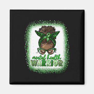 Mental Health Warrior Afro Messy Bun Leopard Black Magnet