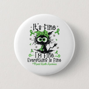 Mental Health Warrior Awareness Black Cat Brain Il 6 Cm Round Badge