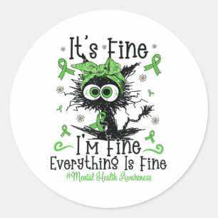 Mental Health Warrior Awareness Black Cat Brain Il Classic Round Sticker