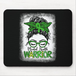 Mental Health Warrior Messy Bun Women Mental Healt Mouse Pad