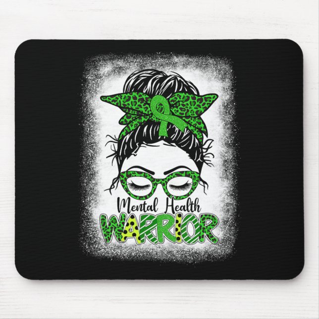 Mental Health Warrior Messy Bun Women Mental Healt Mouse Pad (Front)