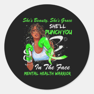 Mental Health Warrior She'll Punch You Ribbon Blac Classic Round Sticker