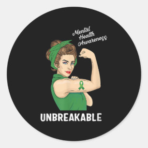 Mental Health Warrior Unbreakable Awareness Month Classic Round Sticker