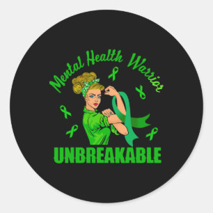 Mental Health Warrior Unbreakable Awareness Strong Classic Round Sticker