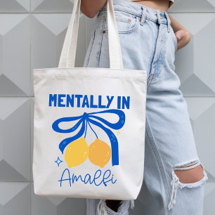 Mentally in Amalfi Italy Blue Coquette Lemon Tote Bag