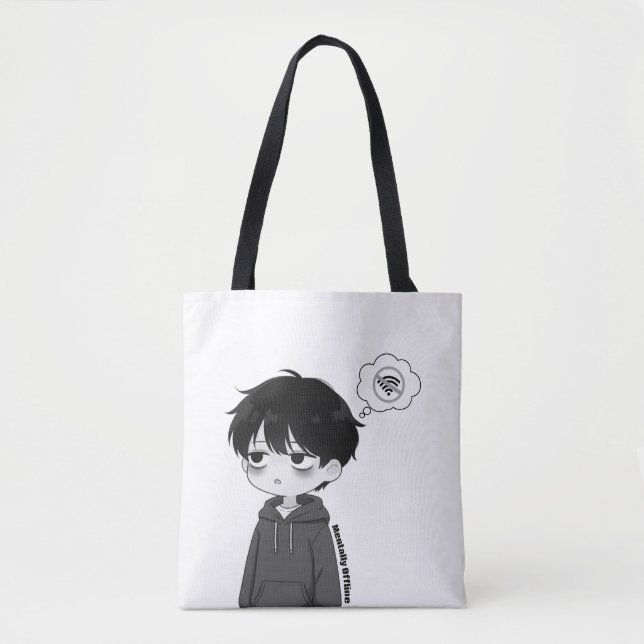 Mentally Offline Disconnected Chibi Boy Tote Bag (Front)