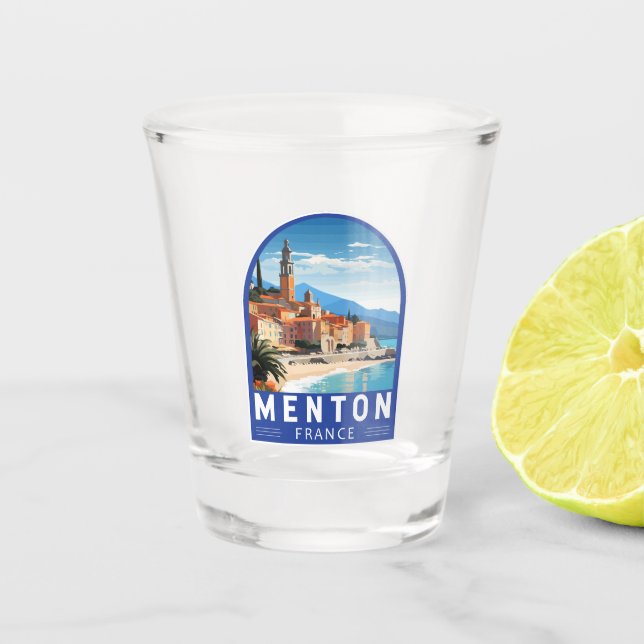 Menton France Travel Art Vintage Shot Glass (Front)