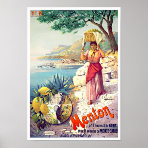 Menton France vintage travel Poster