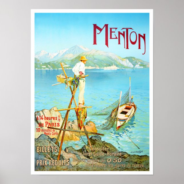 Menton France vintage travel Poster (Front)