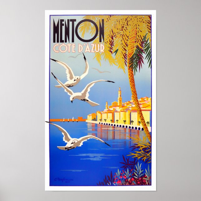 Menton France vintage travel Poster (Front)