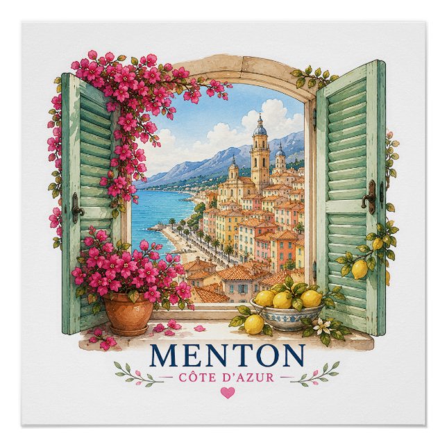 Menton French Riviera  - View Through Window Poster (Front)