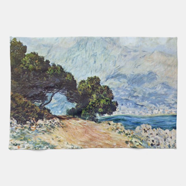 Menton Seen from Cap Martin by Claude Monet Tea Towel (Horizontal)