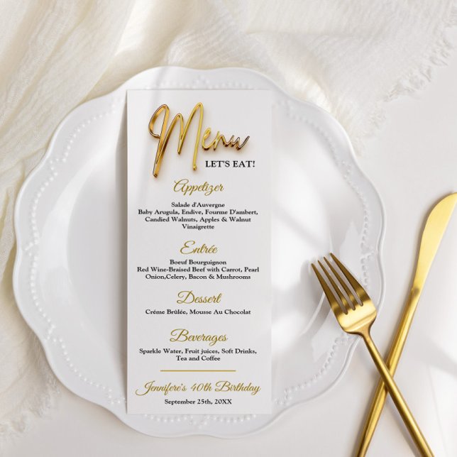 Menu - 3d Gold Tex Minimalist Design  (Gold 3d text modern Menu Card)