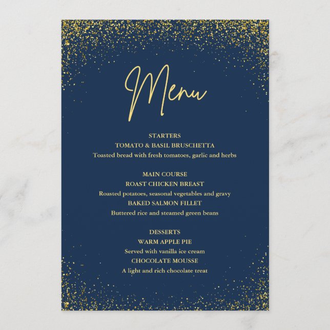 Menu 75th birthday Navy Gold Glitter (Front)