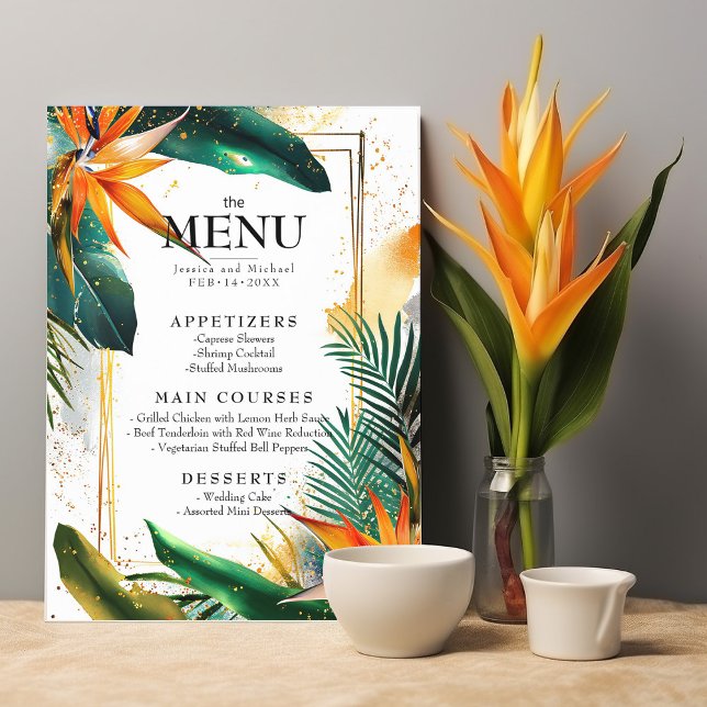 Menu and Drink list Birds of Paradise Bliss (Wedding MENU from Birds of Paradise Bliss Wedding collection. Explore for more stationary. )