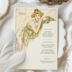 Menu Art Nouveau Wedding Dinner by Mucha Invitation