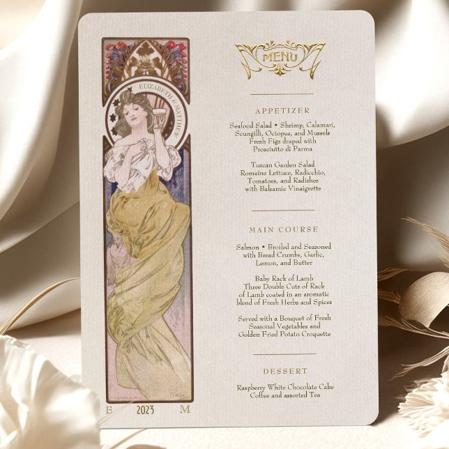 Menu Art Nouveau Wedding Dinner by Mucha Invitation (Creator Uploaded)