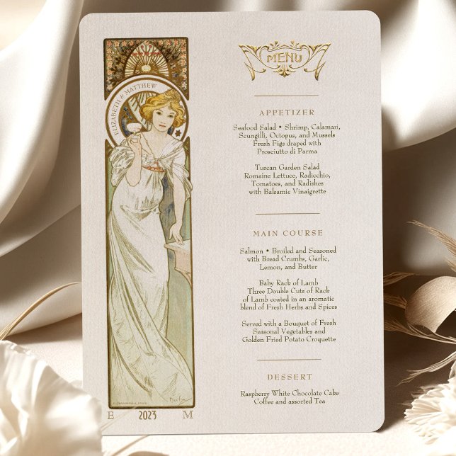 Menu Art Nouveau Wedding Dinner by Mucha Invitation (Creator Uploaded)