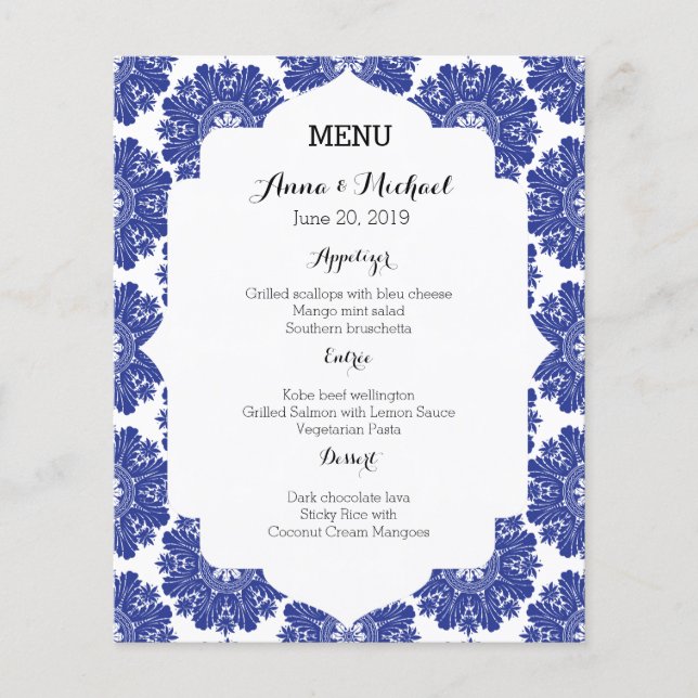 MENU Beautiful Blue & White Baroque Wedding Suite (Front)