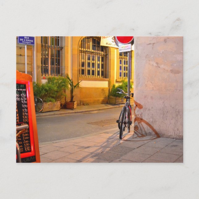 Menu, Bicycle, Shadow France outside a restaurant Postcard (Front)