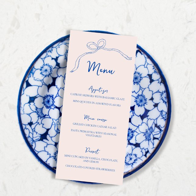 Menu Blue Bow Hand Drawn Bridal Shower (Menu Blue Bow Hand Drawn Bridal Shower)