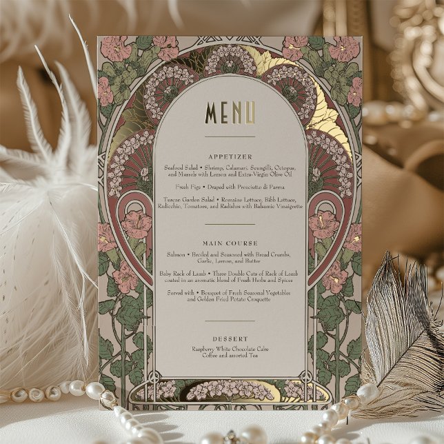 Menu Card Art Nouveau Wedding Gold Accents (Creator Uploaded)