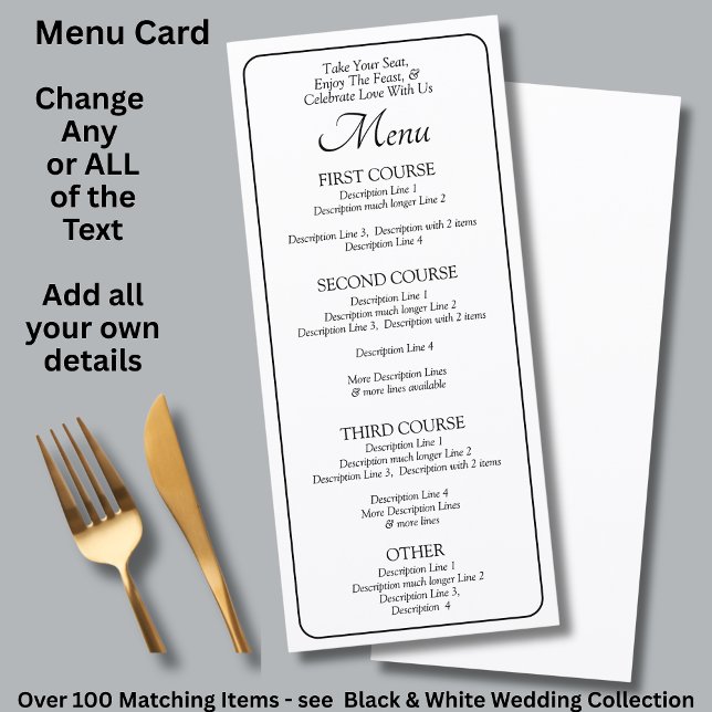 Menu Card - Black White - Add your own details (Creator Uploaded)