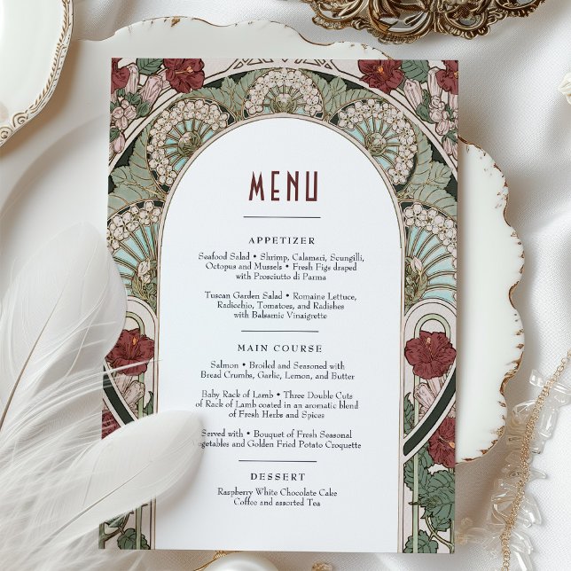 Menu Card Burgundy Art Nouveau Mucha (Creator Uploaded)