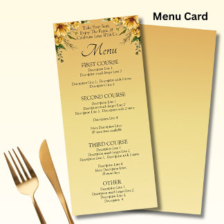Menu Card - Golden Yellow Flowers