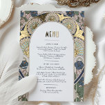 Menu Card Navy Blue Gold Art Nouveau Mucha<br><div class="desc">Elevate your dining experience with our stunning menu card, featuring Navy Blue Bougainvilleas and ornate details inspired by Alphonse Mucha's iconic Art Nouveau style. Printed with real foil, this menu card is a true masterpiece that adds elegance and sophistication to any event. The intricate details surrounding the menu information on...</div>