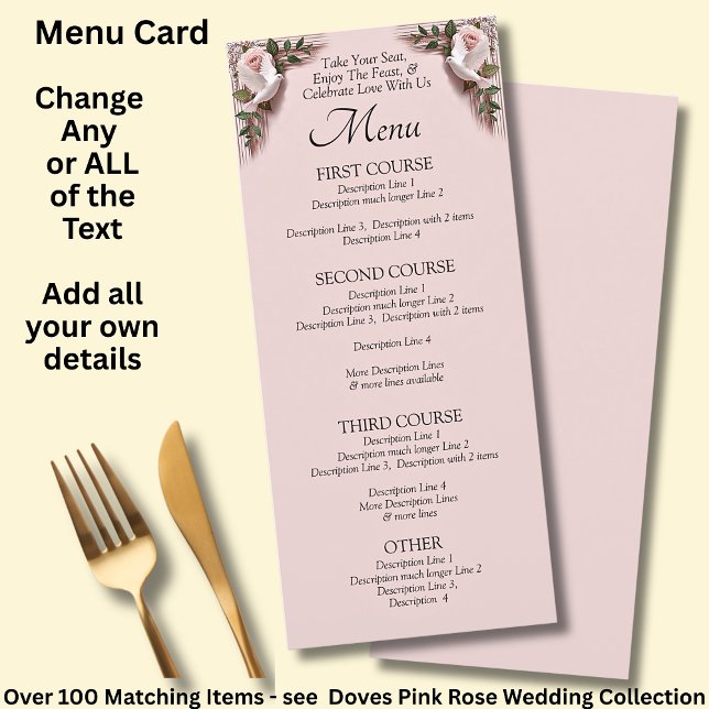 Menu Card - Pink Roses & Doves Wedding (Creator Uploaded)