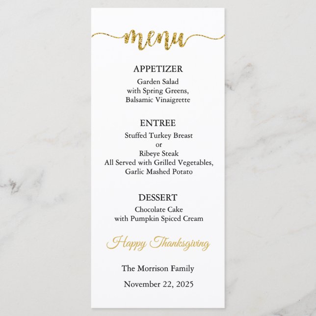 Menu Card, Thanksgiving Menu, Dinner, Lunch (Front)