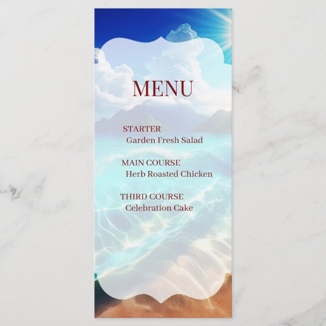  Menu Card Wedding Tropical Beach Scalloped  (Front)