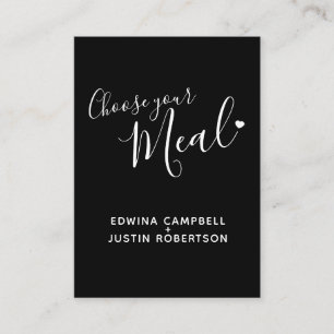 Menu choice meal options script text black cards