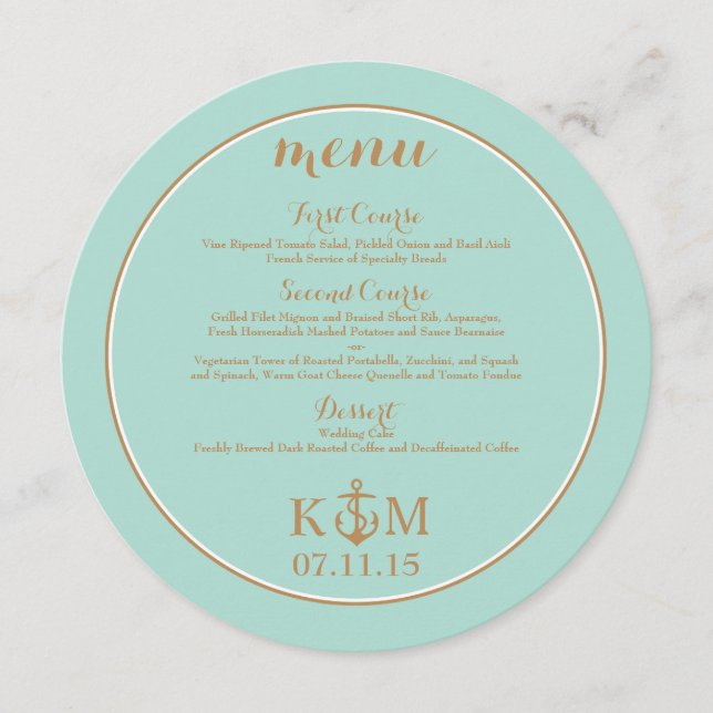 Menu - Circle - Mint and Gold - Nautical (Front)